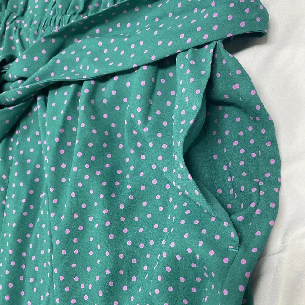 Kate Spade Green Pink Polka Dot Belted Jumpsuit Women's Size 14 NEW‎ Defaced